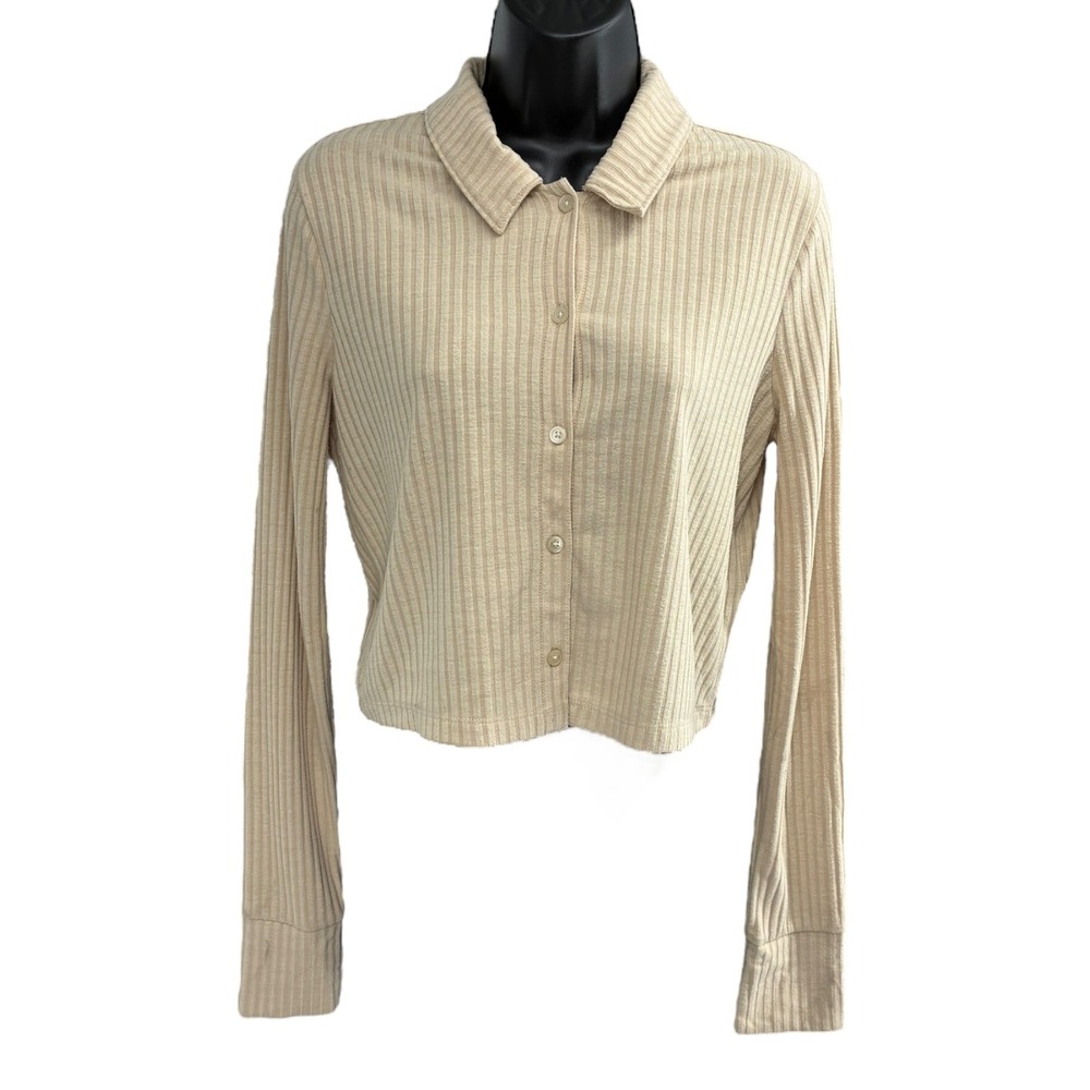 Madewell MWL‎ Ribbed Cropped Button Front Cardigan Top Beige Size S